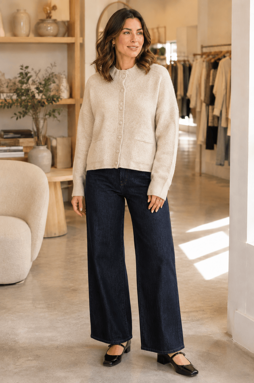 Oatmeal Mock Neck Button-Front Cardigan