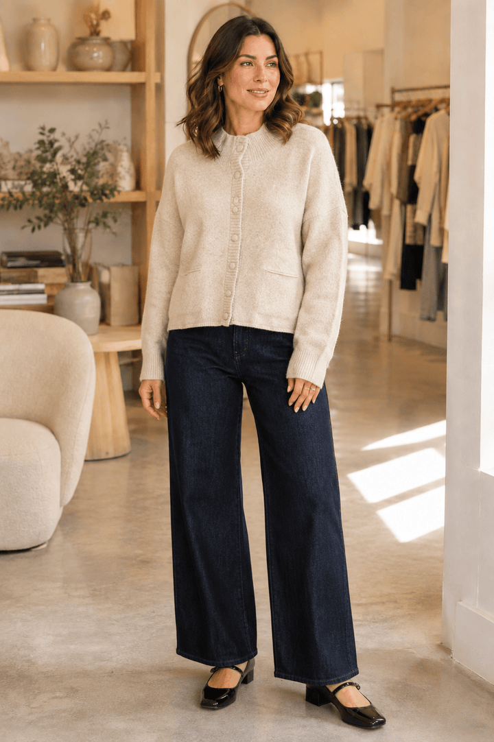 Oatmeal Mock Neck Button-Front Cardigan