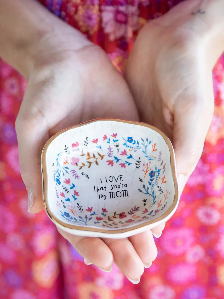 Artisan Trinket Bowl Mom Mom Floral Ceramic Artisan Trinket Bowl with Gold Rim Home