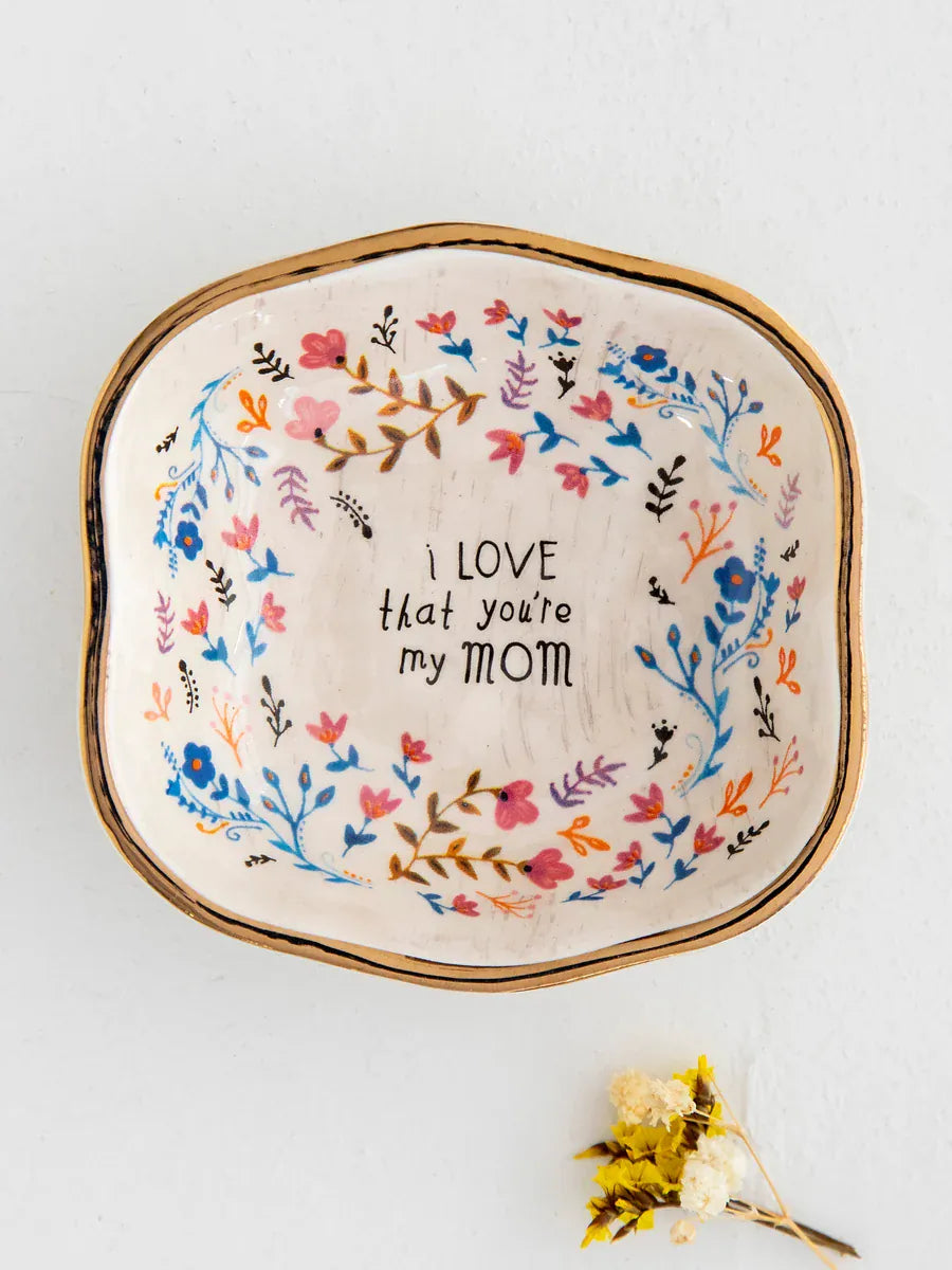 Artisan Trinket Bowl Mom Mom Floral Ceramic Artisan Trinket Bowl with Gold Rim Home