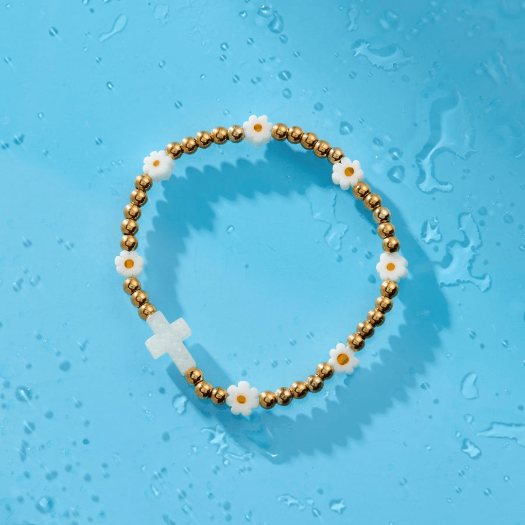 Holy Water Daisy Cross Bracelet