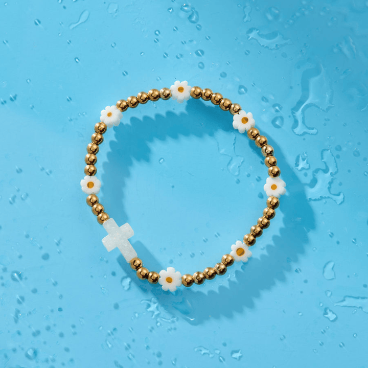 Holy Water Daisy Cross Bracelet