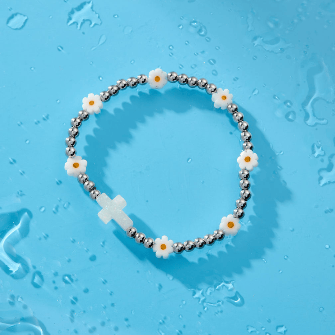 Holy Water Daisy Cross Bracelet