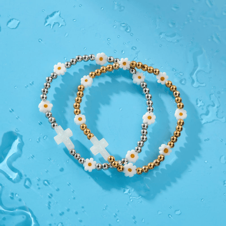 Holy Water Daisy Cross Bracelet
