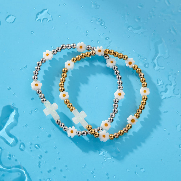 Holy Water Daisy Cross Bracelet