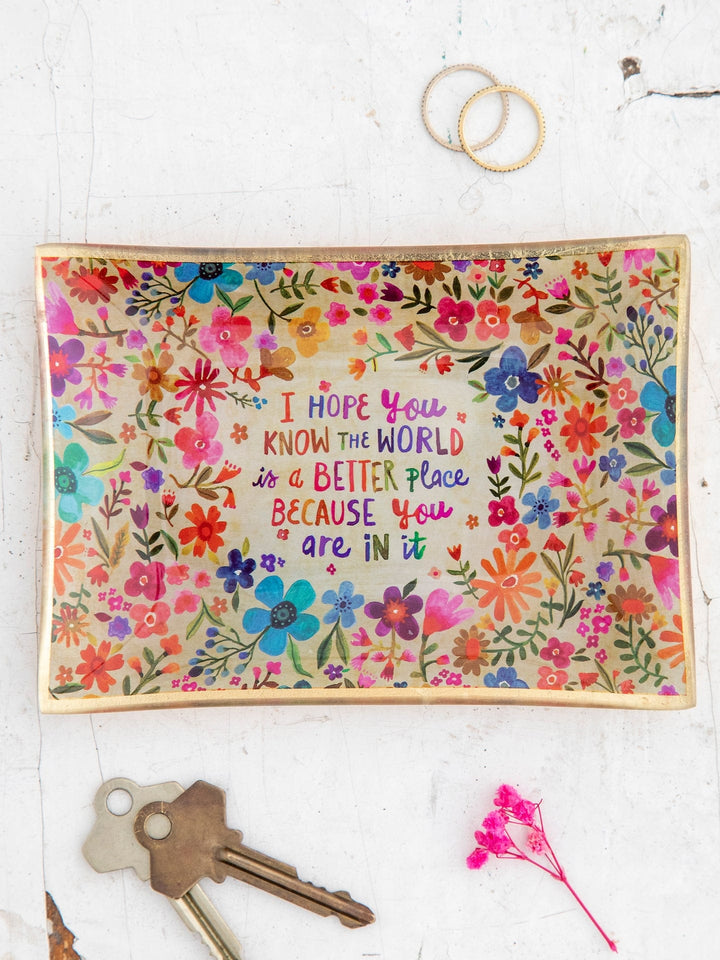 World is a Better Place Glass Trinket Dish