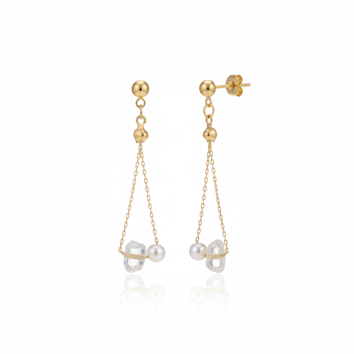 Stone &amp; Pearl Chip Drop Earrings