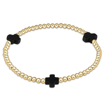 Enewton Signature Cross 3mm  Onyx Gold Bracelet