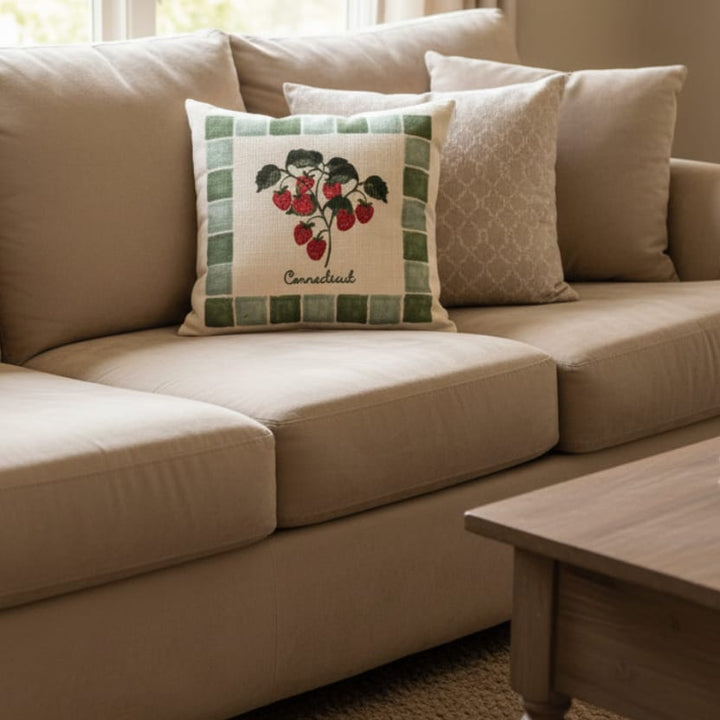 Strawberries Connecticut Green Frame Pillow
