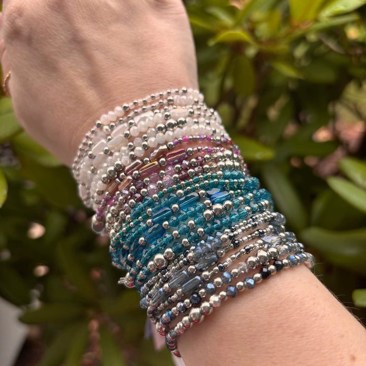Isla Coastal Crystals Amalfi Stretch Bracelet - Violet Tides &amp; Silver