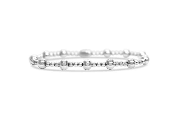 Isla Waterproof Stretch Bracelet – Mixed 3mm &amp; 6mm Silver Beaded, Tarnish-Free