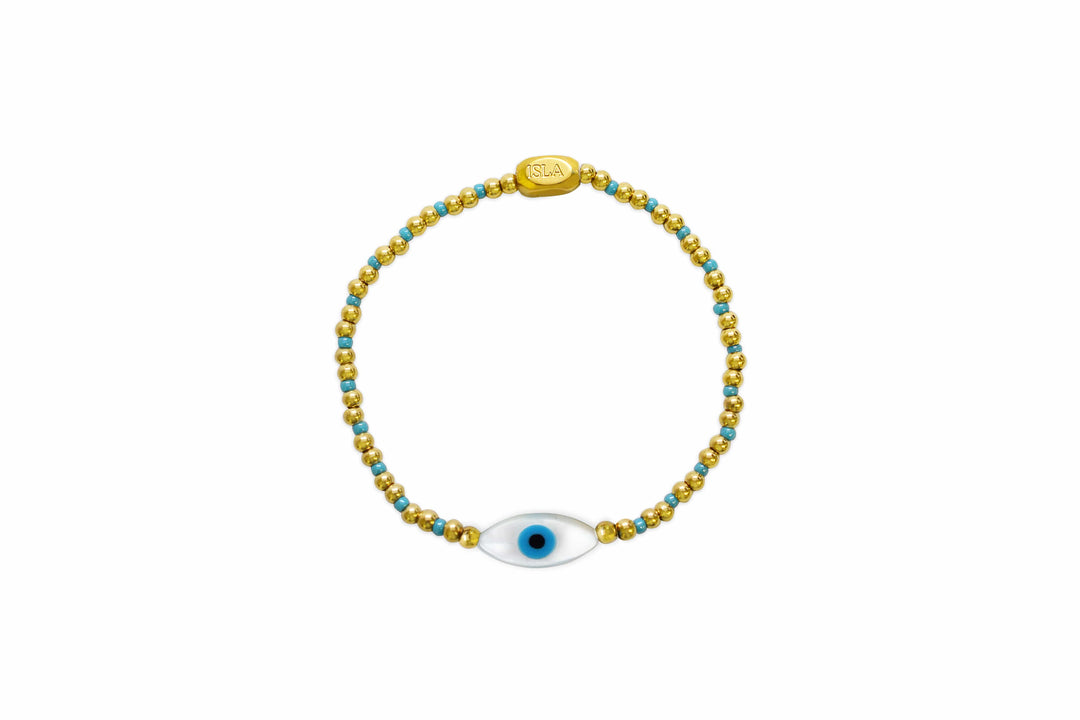 Isla Aqua Azure Pearl Eye Bracelet