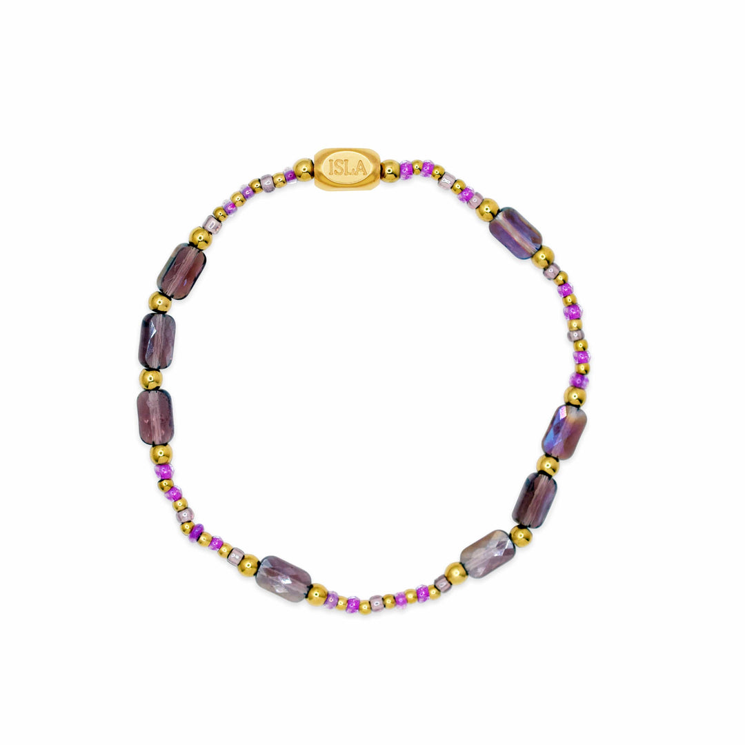 Isla Coastal Crystals Big Sur Waterproof Stretch Bracelet –Violet Tides &amp; Gold