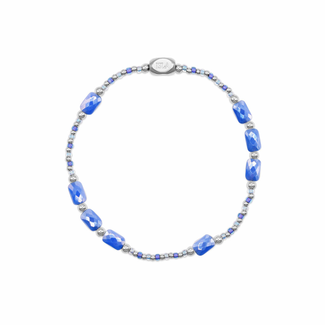 Isla Coastal Crystals Big Sur Waterproof Stretch Bracelet – Tidal Wave Blue Crystal &amp; Silver
