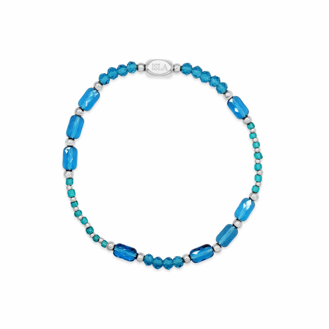 Isla Coastal Crystals Big Sur Waterproof Stretch Bracelet –Turqs Caicos &amp; Silver