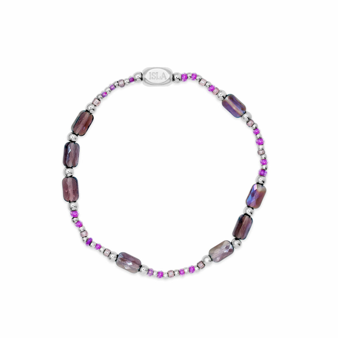 Isla Coastal Crystals Big Sur Waterproof Stretch Bracelet –Violet Tides &amp; Silver