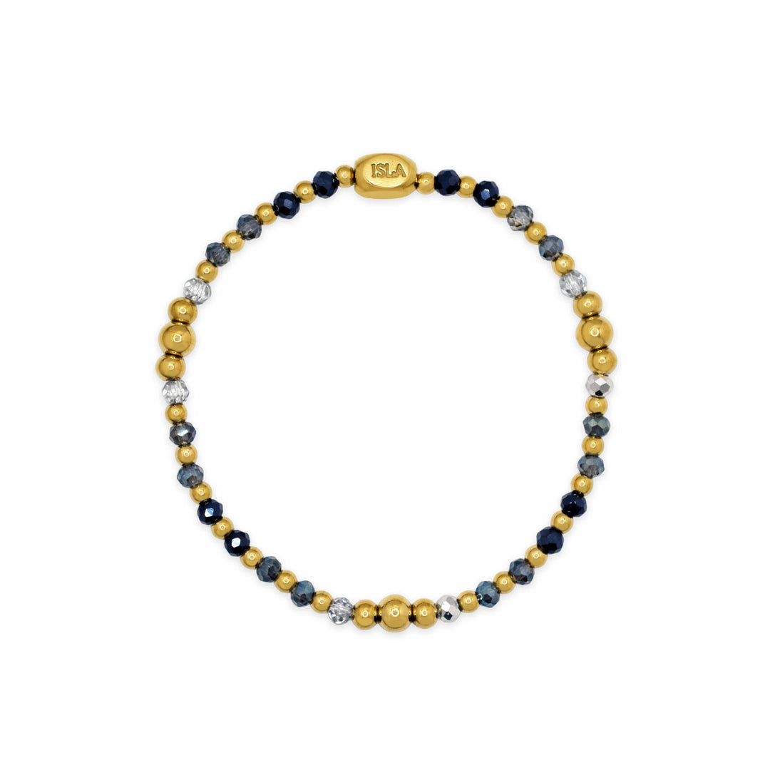 Isla Coastal Crystals Amalfi Stretch Bracelet - Stormy Seas &amp; Gold