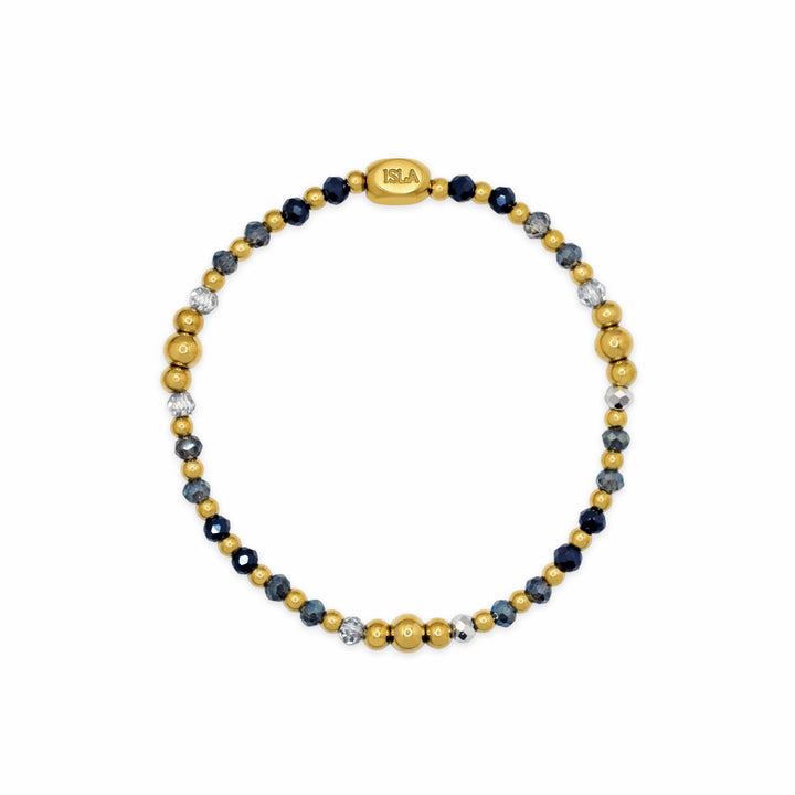 Isla Coastal Crystals Amalfi Stretch Bracelet - Stormy Seas &amp; Gold