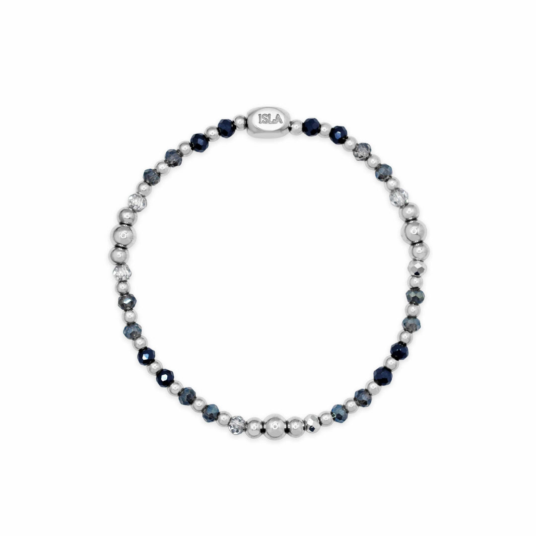 Isla Coastal Crystals Amalfi Stretch Bracelet - Stormy Seas &amp; Silver