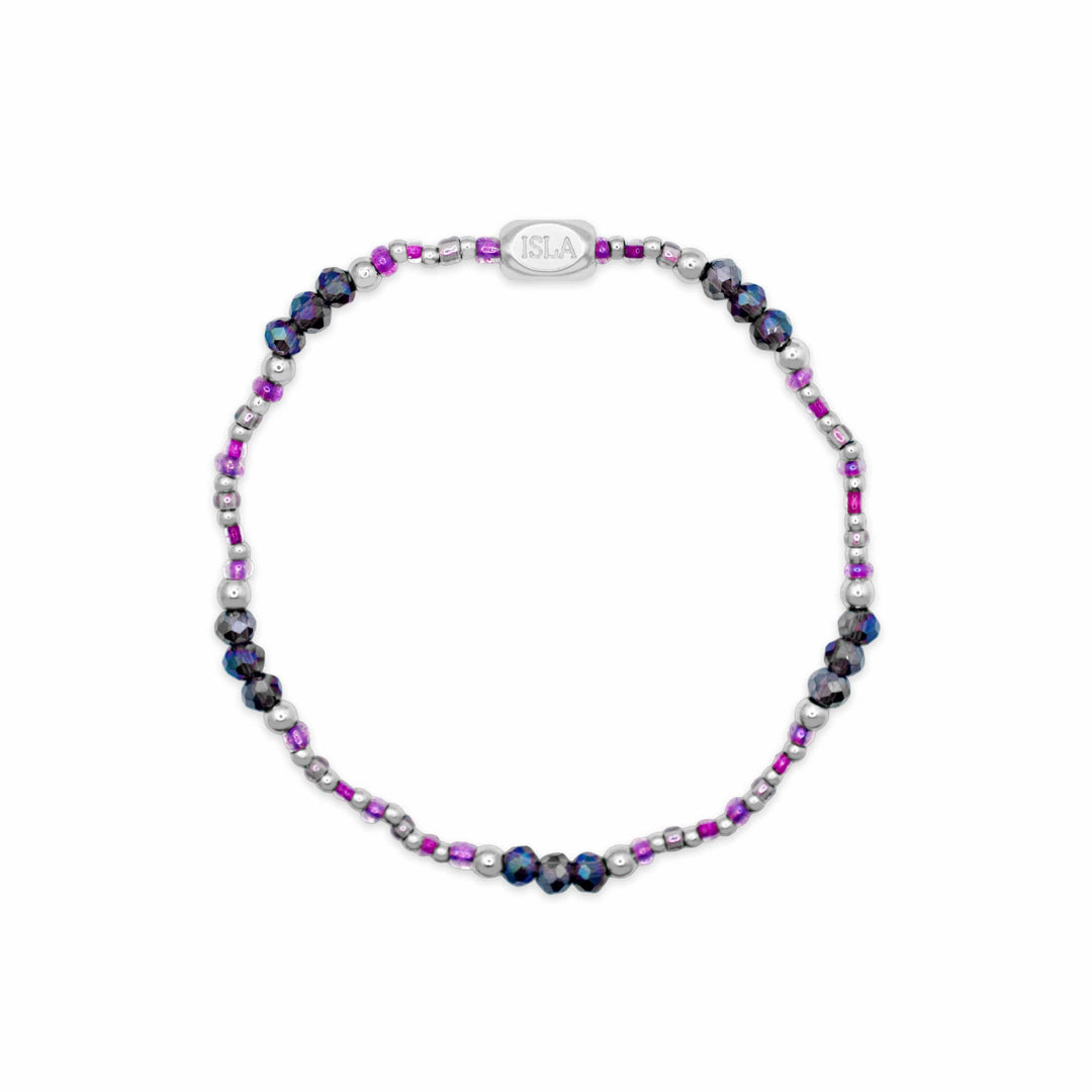Isla Coastal Crystals Riviera Waterproof Stretch Bracelet - Violet Tides &amp; Silver
