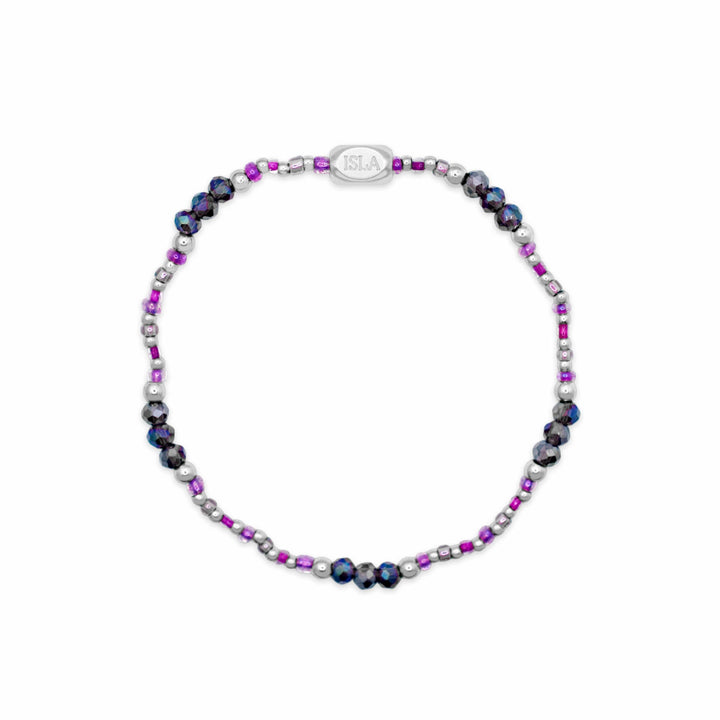 Isla Coastal Crystals Riviera Waterproof Stretch Bracelet - Violet Tides &amp; Silver