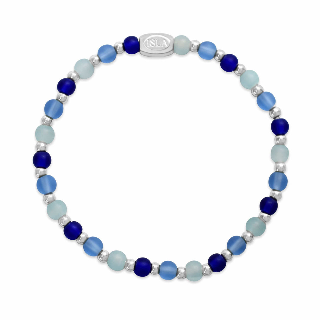 Isla Waterproof Beads of the Sea Stretch Bracelet – Bella Blues Seaglass &amp; Silver, Tarnish-Free