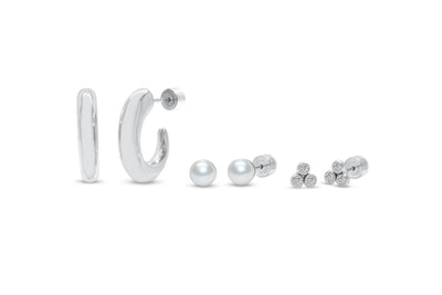 Isla Hoop Pearl Trio Silver Earring Set
