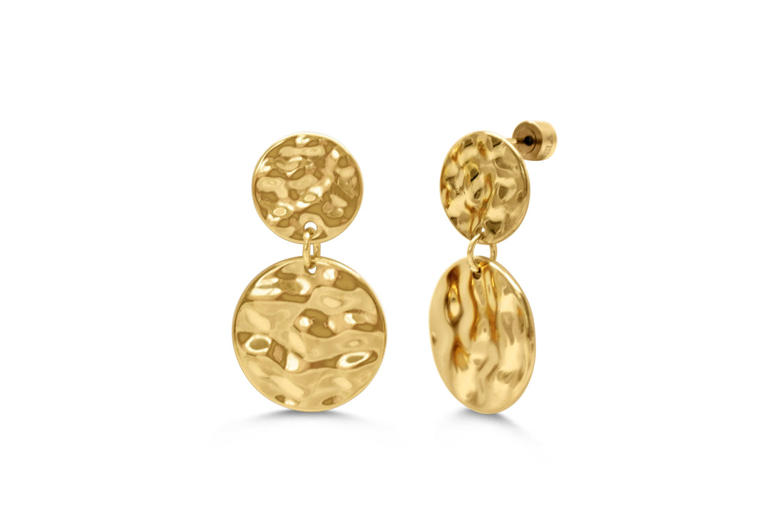Isla Double Hammered Coin Waterproof Gold Drop Earrings Isla Double Hammered Coin Waterproof Gold Drop Earrings Earrings