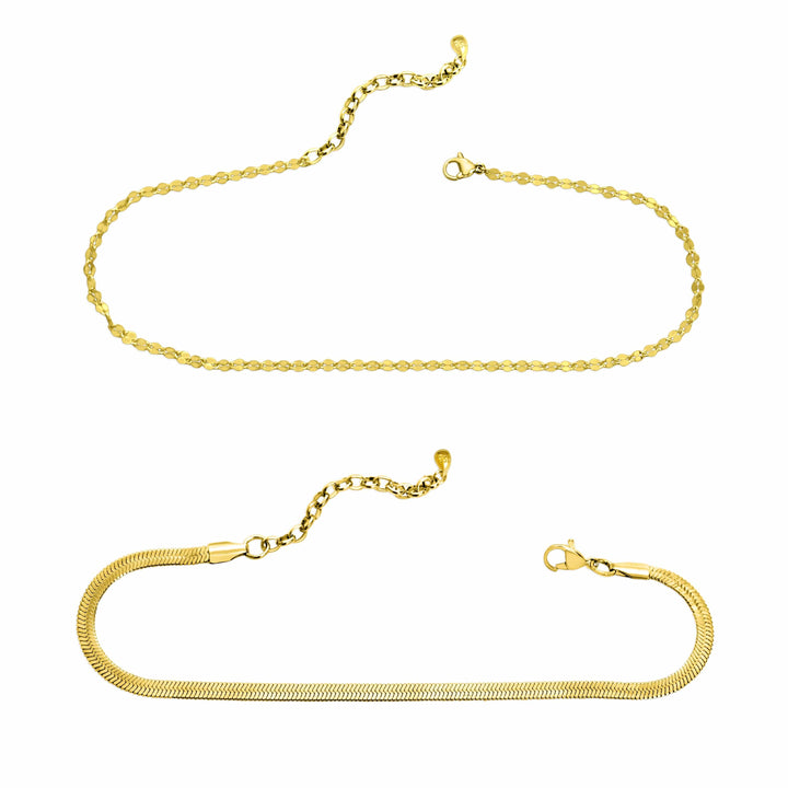 Isla Anklet Set – Snake Chain &amp; Mirror Chain, Set of 2, Waterproof, Tarnish-Free