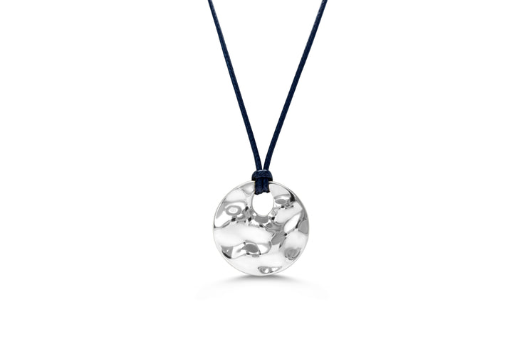 Isla Black Corded Hammered Coin Silver Necklace