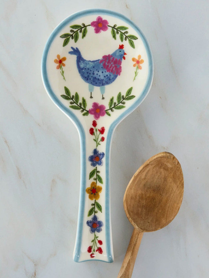 Chicken Ceramic Spoon Rest Chicken &amp; Floral Ceramic Spoon Rest – Dishwasher Safe Home