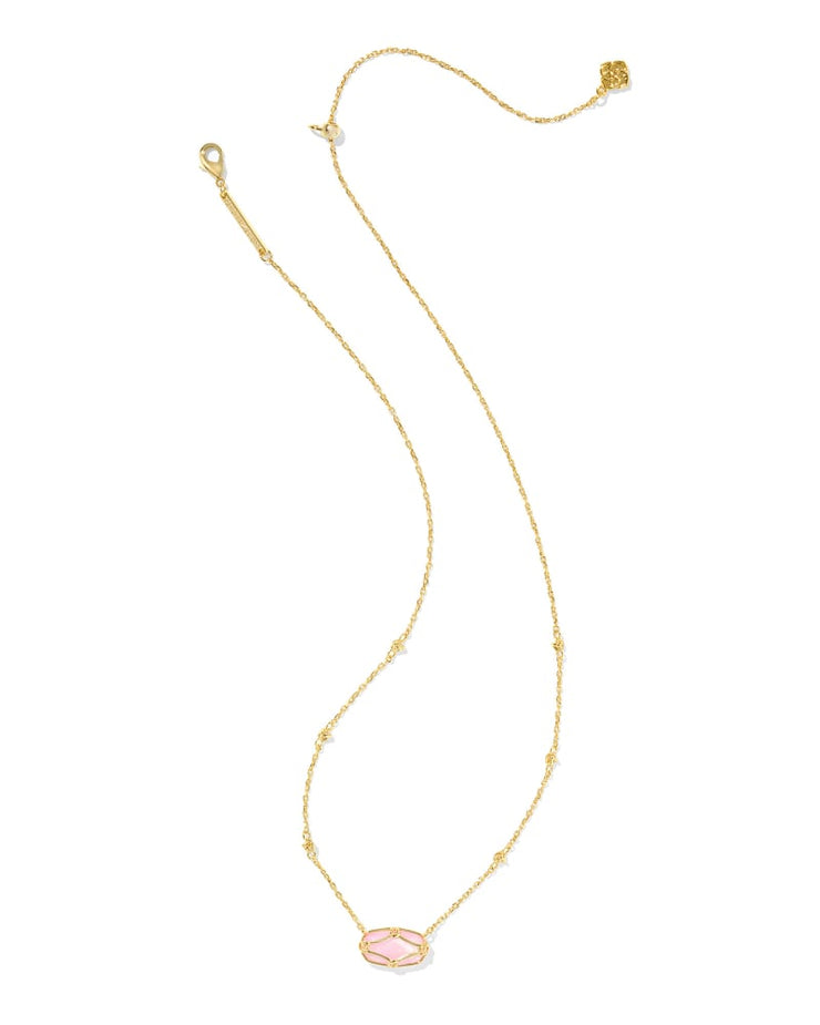 Kendra Scott Elisa Lattice Framed Gold Pendant Necklace in Blush Ivory Mother of Pearl