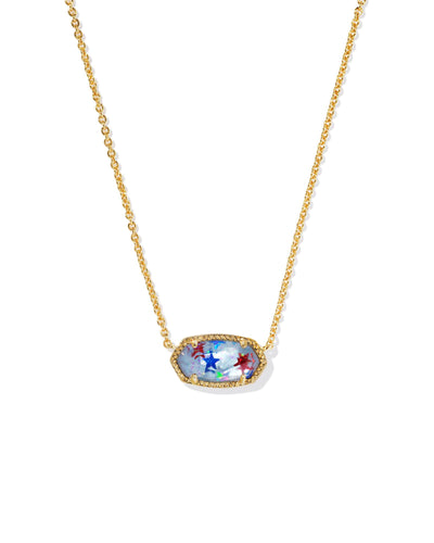 Kendra Scott Elisa Gold Short Pendant Necklace in Red White Blue Star Illusion