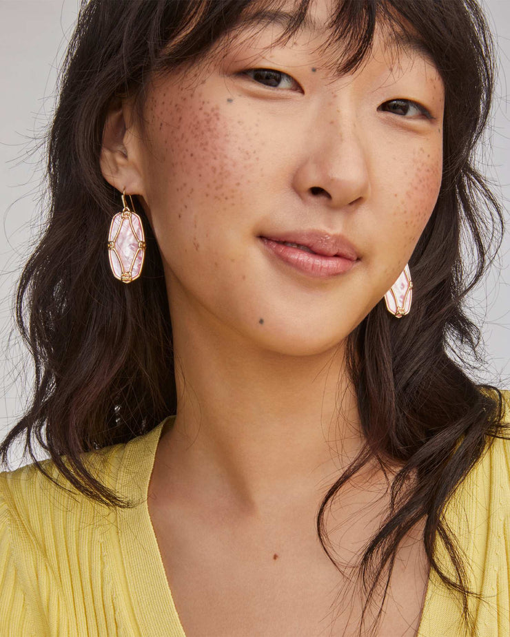 Kendra Scott Elle Lattice Frame Gold Drop Earrings in Blush Ivory Mother of Pearl