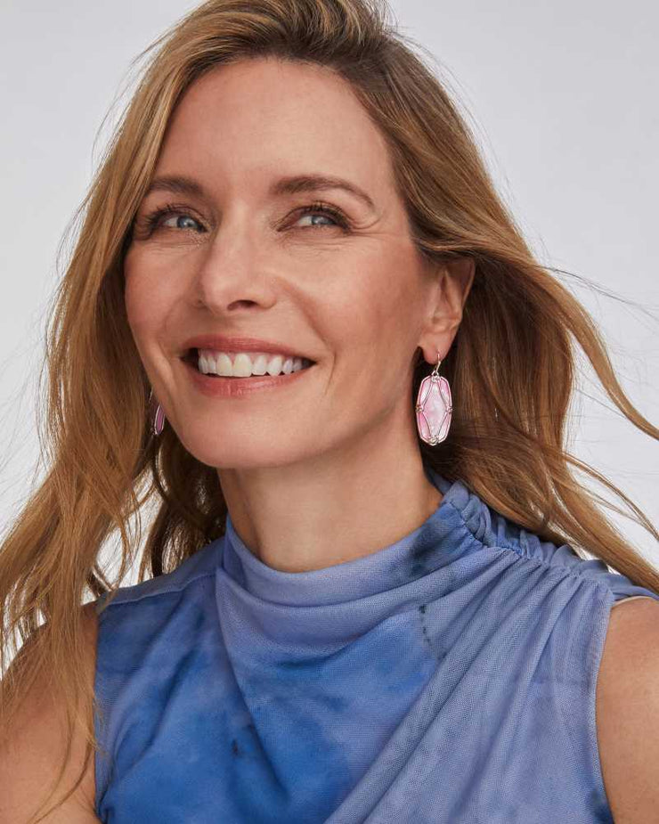 Kendra Scott Elle Lattice Frame Silver Drop Earrings in Blush Ivory Mother of Pearl
