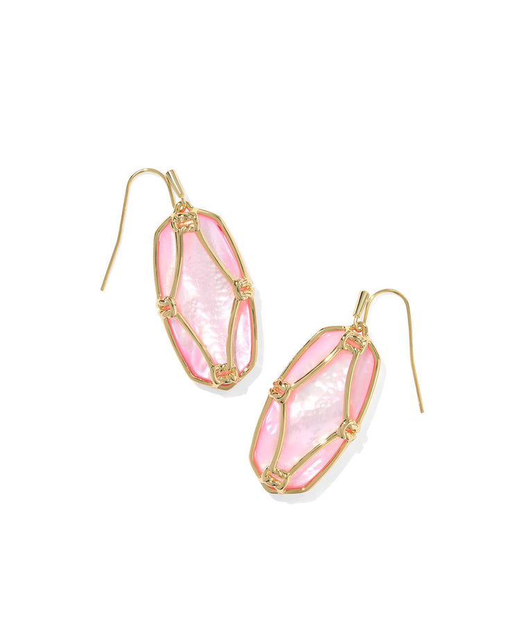 Kendra Scott Elle Lattice Frame Gold Drop Earrings in Blush Ivory Mother of Pearl