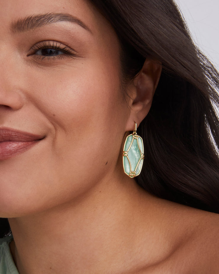 Kendra Scott Elle Lattice Frame Gold Drop Earrings in Light Green Mother of Pearl