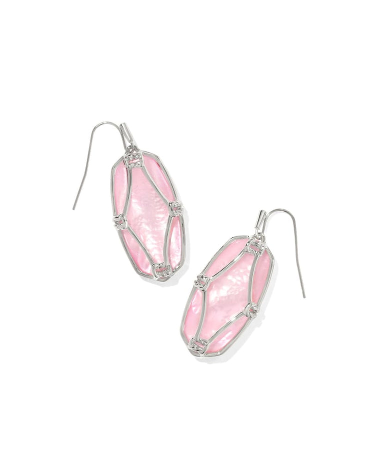 Kendra Scott Elle Lattice Frame Silver Drop Earrings in Blush Ivory Mother of Pearl