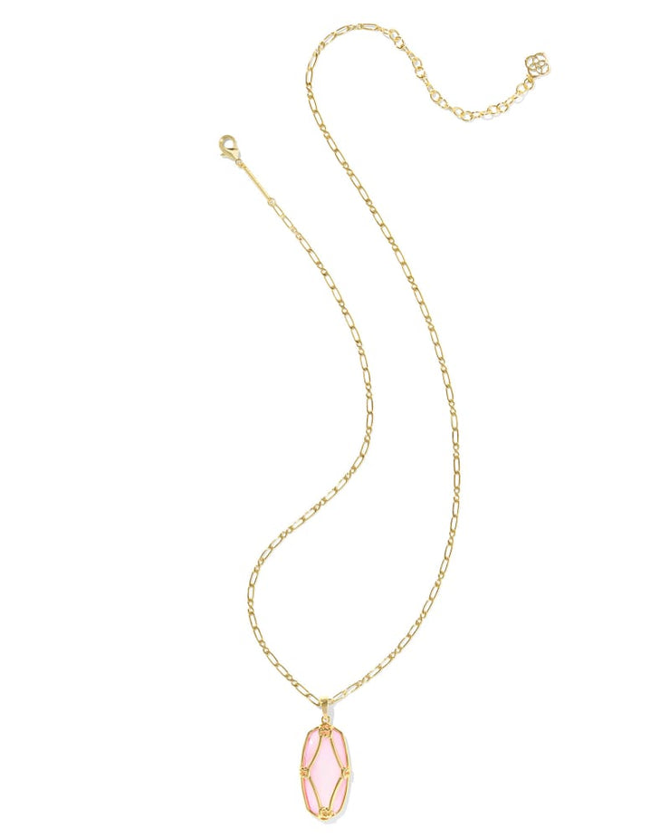 Kendra Scott Elle Lattice Framed Large Gold Pendant Necklace in Blush Ivory Mother of Pearl