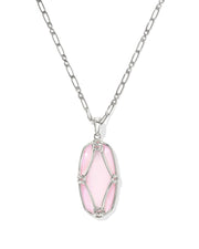 Kendra Scott Elle Lattice Framed Large Silver Pendant Necklace in Blush Ivory Mother of Pearl