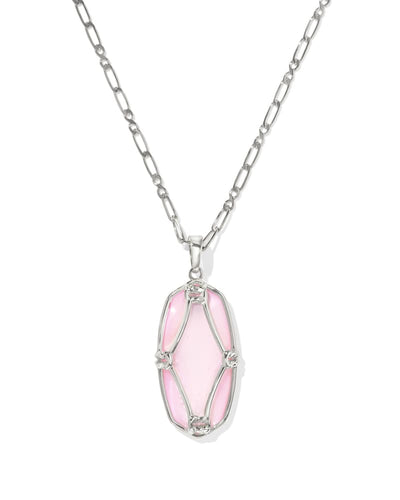 Kendra Scott Elle Lattice Framed Large Silver Pendant Necklace in Blush Ivory Mother of Pearl
