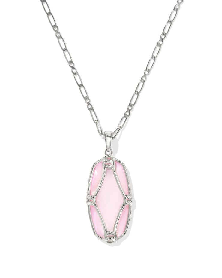 Kendra Scott Elle Lattice Framed Large Silver Pendant Necklace in Blush Ivory Mother of Pearl