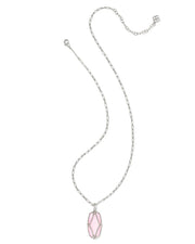 Kendra Scott Elle Lattice Framed Large Silver Pendant Necklace in Blush Ivory Mother of Pearl
