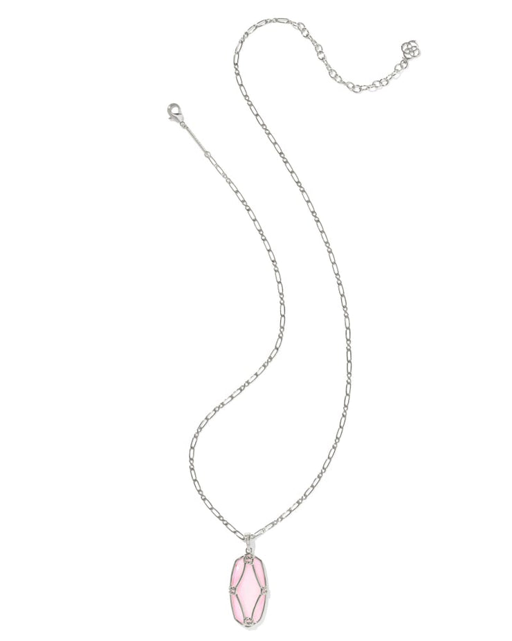 Kendra Scott Elle Lattice Framed Large Silver Pendant Necklace in Blush Ivory Mother of Pearl