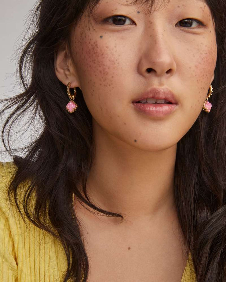 Kendra Scott Mallory Rose Gold Huggie Earrings in Blush Ivory Mother of Pearl