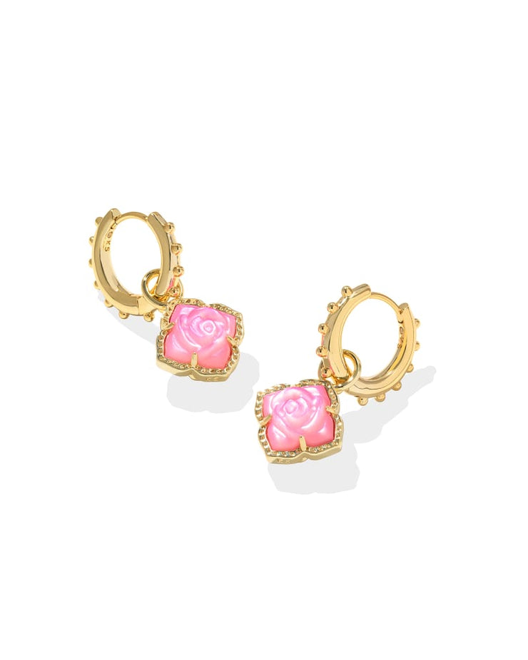 Kendra Scott Mallory Rose Gold Huggie Earrings in Blush Ivory Mother of Pearl