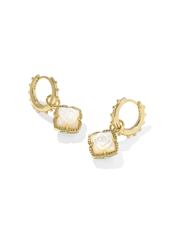Kendra Scott Mallory Rose Gold Huggie Earrings in Ivory Mother of Pearl
