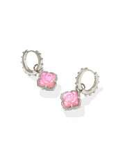 Kendra Scott Mallory Rose Silver Huggie Earrings in Blush Ivory Mother of Pearl