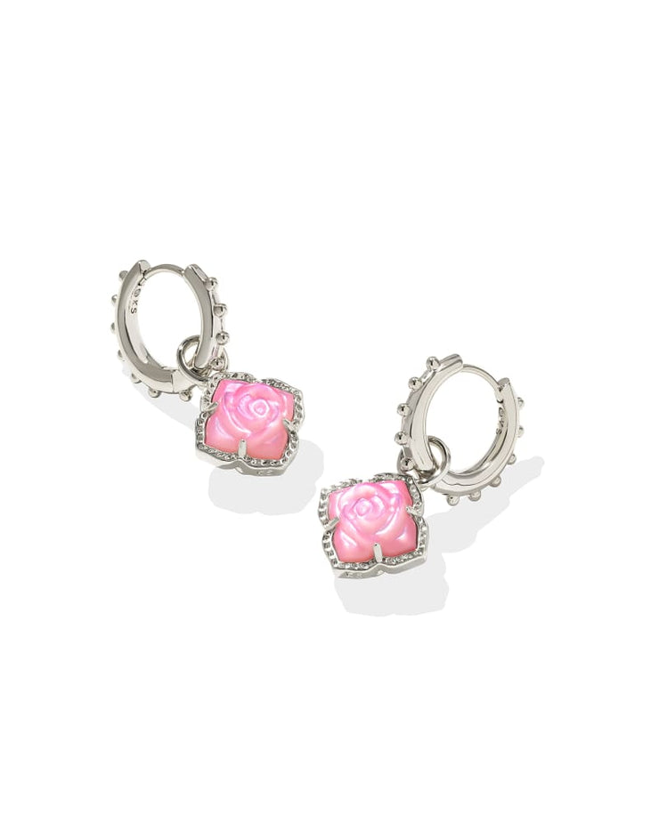 Kendra Scott Mallory Rose Silver Huggie Earrings in Blush Ivory Mother of Pearl