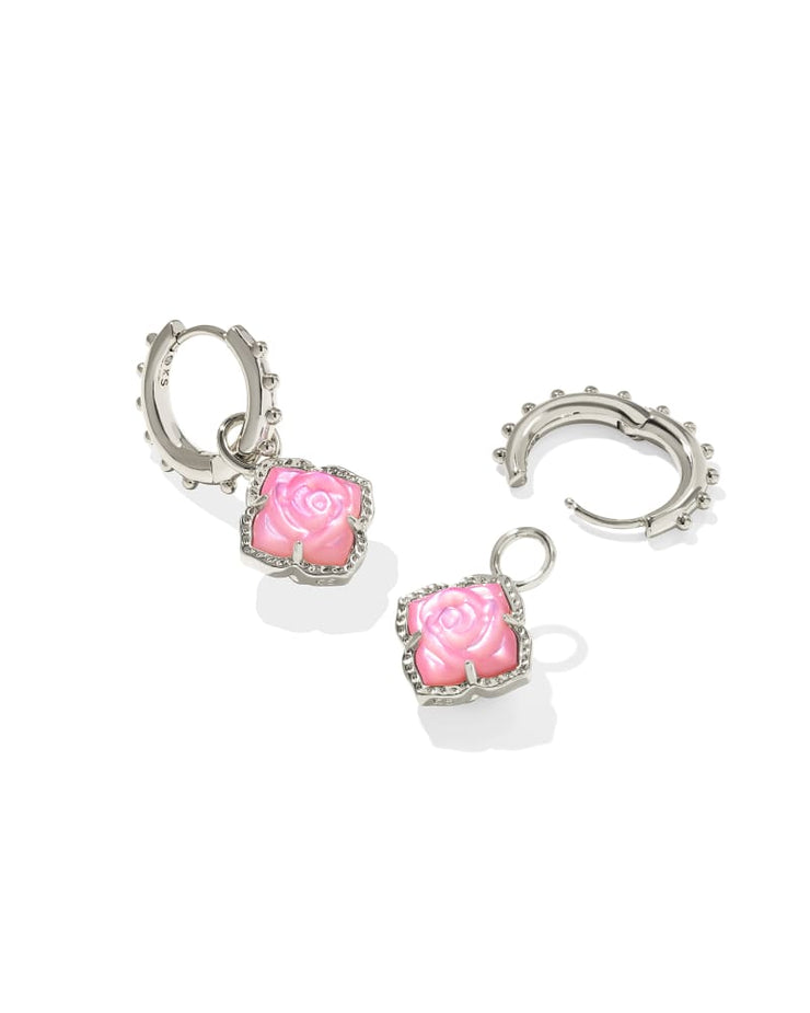 Kendra Scott Mallory Rose Silver Huggie Earrings in Blush Ivory Mother of Pearl